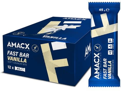 AMACX Energieriegel Fast Bar mit 40% Mandelanteil – Vegane Riegel 12er Pack – Healthy Snacks für Ausdauersportler – Power Bar mit Kohlenhydratverhältnis 2:1 – Vanille