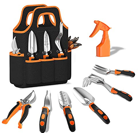Gartenwerkzeug-Sets, 9-teilig, Magnesium-Aluminium-Legierung, Garten-Set, mit rutschfesten Gummihandschuhen und tragbarer Aufbewahrungstasche, Outdoor-Gartenarbeit-Assistent für Erwachsene