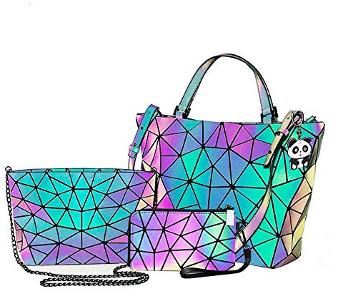 Sac à main holographique géométrique lumineux pour femme Chic élégant Couleur changeante Sac à bandoulière réfléchissant, Sac fourre-tout (ensemble de 3 pièces), Taille unique