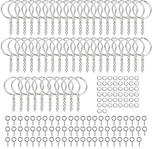 150 Stück Schlüsselring mit Kette Split Ringe Metall Schlüsselanhänger, Keychain Ring Selber Machen für Schmuckherstellung DIY