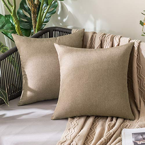 MIULEE 2er Set Wasserdicht Kissenbezug Outdoor Sofakissen Dekokissen Modern Kissenbezüge Dekorativ Kissenhülle Deko aus Polyster Leinen-Optik für Garten Sofa Wohnzimmer Bett 50x50 cm Khaki