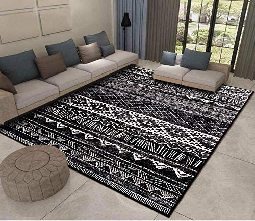 Sovrumsmatta i modern stil, modern, konstnärlig matta, unik traditionell vardagsrumsmatta, mjuk, kort lugg, halkfri, fluffig matta för vardagsrum & sovrum (svart, vit, 200 x 300 cm)