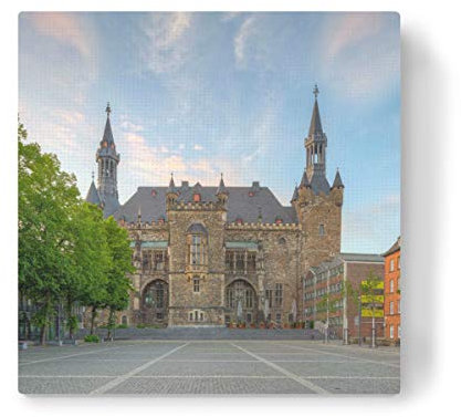 artboxONE Leinwand 30x30 cm Reise Rathaus Aachen Sonnenuntergang von Michael Valjak