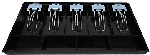 EVTSCAN Cash Drawer Tray Organizer with Metal Clip, 5 Bill 4 Coin Compartments Money Tray for Cash Register Drawer, ABS Waterproof Black Cash Tray for Retail Office Home Use