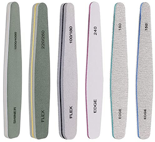 Nail File Premium Professional Nail File Kit for Acrylic Nails & Natural Nails Edge Flex Manicure File Nail Polisher Washable Nail File Set(6 PCS)