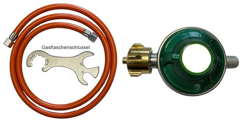 Tevex Gasschlauch-Set 150 cm mit 50 mbar Druckregler & Gasflaschenschlüssel - Propan/Butan, 1/4 Zoll Linksgewinde, Kältebeständig bis -30 °C