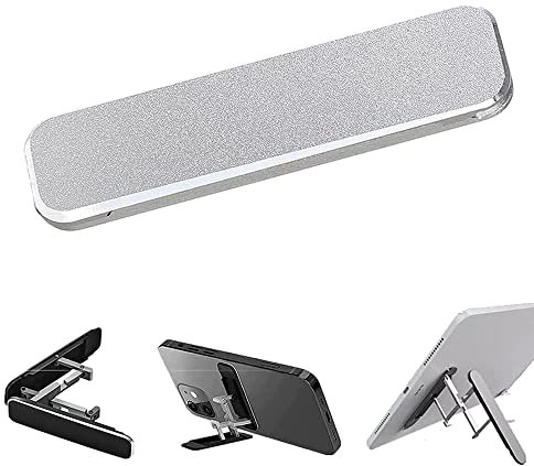 Ultra Thin Stick-On Adjustable Phone Stand,Multi-Angle Aluminum Kickstand[Vertical & Horizontal Stand],Foldable Metal Phone Stand Compatible with Any Phone (Gray)
