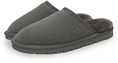 Rohn Moden Lammfell Hausschuhe Loisl für Herren, echt Schaffell Pantoffel mit EVA-Sohle in top Qualität, Schlappen in grau (43 EU, grau, numeric_43)