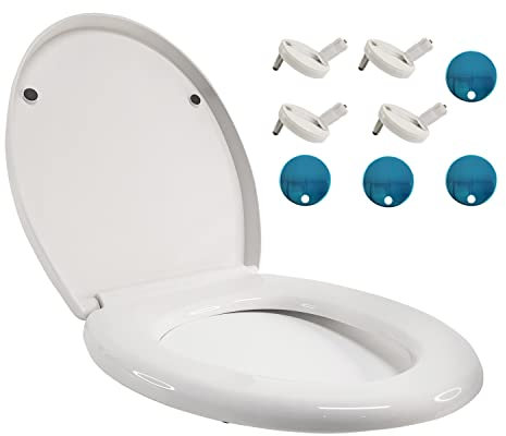 WC Sitz Family, Familien Toilettendeckel Absenkautomatik,Verstellbares Scharnier, Quick-Release-Funcktion/O-Form PP Klobrille 470 x 372 mm