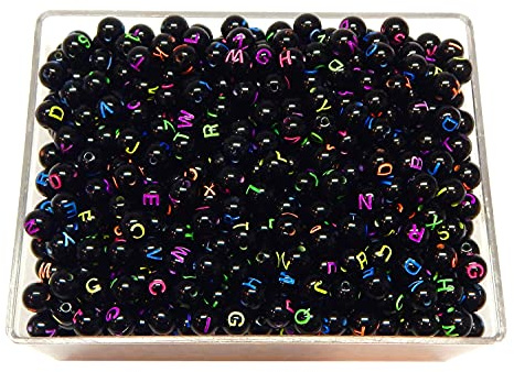 Perlin Buchstabenperlen zum auffädeln schwarz A-z 8mm Rund Buchstaben perlen set mit bunt Buchstaben 200stk
