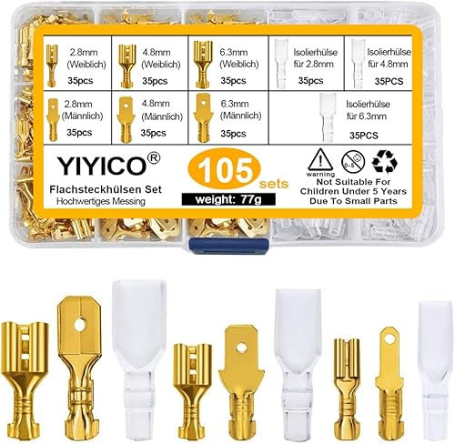 Blade Receptacles Set Kabelschuhe 315Stk flachsteckhülsen with Insulating Sleeve Flat Connector Male & Female Insulated Cable Connectors 2.8 mm 4.8 mm 6.3 mm