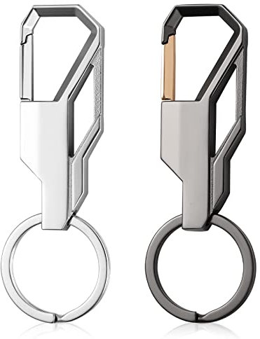 XREE 2 Stück Schlüsselanhänger Karabiner, Karabinerhaken Schnellverschluss Keychain Auto mit Schlüsselring Zinklegierung Geschenk für Herren Lehrer Weihnachten Geburtstag Karneval(Silber&Grau)