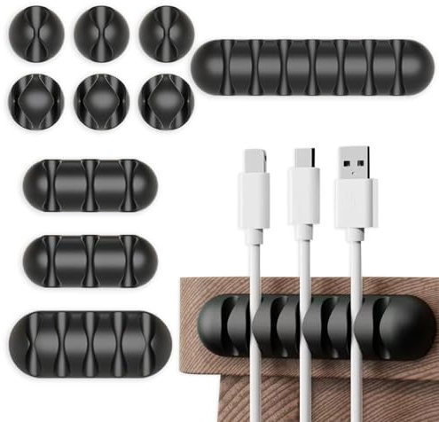Kabelclips Kabelhalter, 10 Stück Silikon kabel Management, Vielzwecke Kabelführung Kabel Organizer Set für Schreibtisch Computer PC, Netzkabel, USB Ladekabel, Audiokabel, Ladekabeln usw, Schwarz