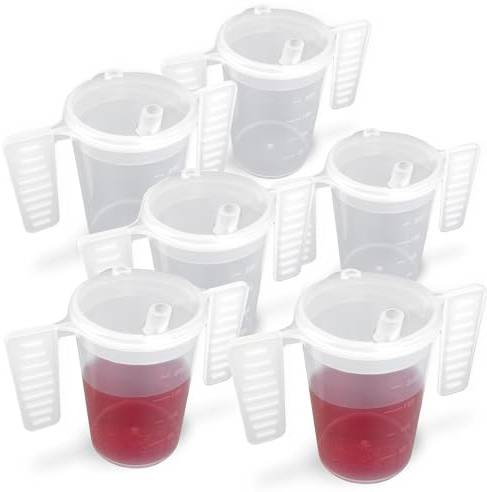 Wing Handled Beaker with Drinking Lid - Pack of 6 | Adult Beakers for Elderly Dementia Cup Adult Drinking Cup for Elderly Two Handled Drinking Cup Small Spouted Drinking Lid