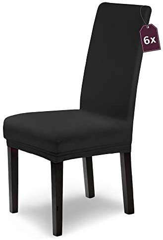 Scheffler Home Stuhlhussen Schwarz 6er Set für Schwingstühle Leni | Elastische Stuhlbezüge mit weichem Baumwoll-Touch, waschbar und bügelfrei, Öko-Tex 100, für Schwingstühle und Esszimmerstühle