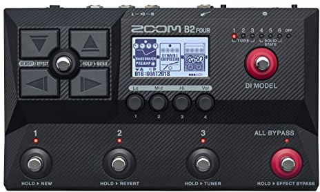 ZOOM B2 FOUR Bass multi-effects pedal with amp and DI emulation for stage, studio, and recording, with looper and rhythm machine, UK-Version