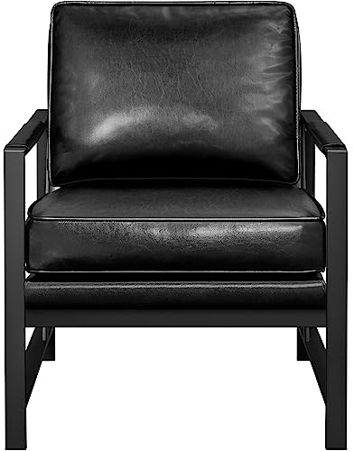 Abician Fauteuil de Salon Chaise pour Salon Chambre Salle de Séjour Bureau Intérieur en Similicuir PU Fauteuil d'appoint Rembourré Bras en métal Siège à Coussin Noir