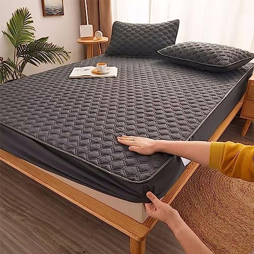 YUDEYU Spannbettuch Quilt-Bastelschicht rutschfeste Befestigung Matratzenschoner(Dark Grey,80x200cm/high 5-25cm)