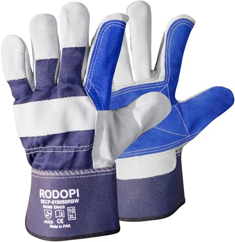 RODOPI Leder Arbeitshandschuhe Cowboy-Forester für Herren und Damen Bauhandschuhe Gr.9-10 Rindspaltleder Gartenhandschuhe dornenfest EN 388:2016 (1 Paar, 9)