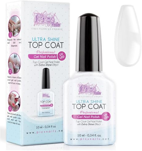 Top Coat Semipermanente UV/LED 10 ml - Top Coat ULTRA SHINE Smalto Gel Sigillante Unghie Senza Strato di Dispersione, Incrementa la durata e dona un Effetto Lucido a Gel Color, Acrygel, Semipermanenti