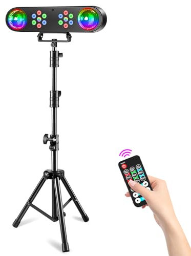 Ukfog Luci DJ con supporto, set luci bar 5 in 1 per feste con sfera rotante, strobo, UV, luce par LED colorata e motivo, sistema di illuminazione DJ attivato dal suono per discoteche, concerti, band,