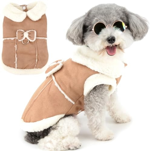 Zunea Manteau d'hiver pour chien et chat de petite taille - Veste en polaire de cisaillement pour chien et chat avec anneau en D - Joli vêtement avec nœud - Doux et chaud - Coupe-vent - Pour temps