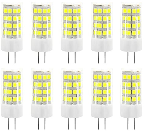 HUAMu G4 LED-Glühbirnen, 5W Äquivalent 50W Halogen, Kaltweiß 6000K, 500Lumen, 12V AC/DC Stiftsockel, 360° Abstrahlwinkel Energieeinsparung G4 Nein Dimmbar, 10 Stück