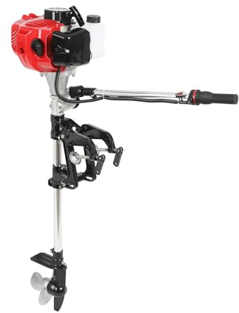 Gasoline Powered Outboard Engine, 2-Stroke 6HP Heavy Duty Inflatable Fishing Boat Engine, 45CC 7800W 6000RMP, CDI Ignition System, Air Cooling(2-Stroke 6HP)