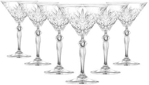 RCR Set di 6 Bicchieri da Martini Melodia da 210 ml, per Espresso, Margarita, Champagne, Cocktail, Gin, Vino, Feste, Set di Bicchieri in Cristallo