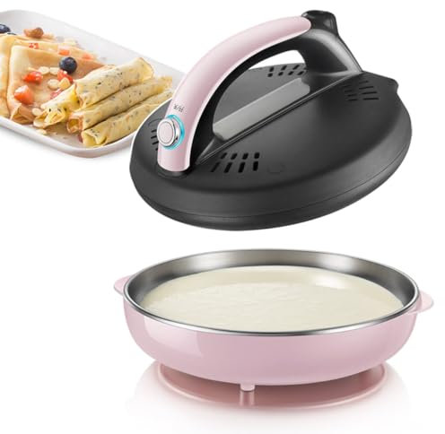 COUCHO Crepe Pancake Maker, 600 W Antiaderente Elettrico Snack Crepe Maker Padella Rotonda, Mini Pan Piastra Riscaldante for Friggere e Cuocere Roti Tortilla Blintzes Pancake Uova Prosciutto