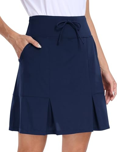MoFiz Ladies Tennis Skirts with Shorts Athletic Golf Skort High Waisted Mini Pleated Skirt Running Workout Active Sports Skirts Pockets Navy US Size L