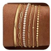 DEARMAY Dainty 14K Gold Plated Bracelets for Women Trendy Waterproof Jewelry Sets Fashion Stackable Rope Box Herringbone Paperclip Chain Link Bracelet Pack Stack Gifts for Womens