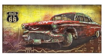 SEART Retro Industriell Metallbild für Männer - Auto - 3D-optik 130x65x6cm