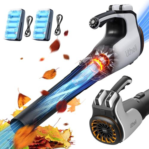 Litheli Laubbläser mit Akku Bürstenloser Laubbläser mit Turbolader 180km/h Luftgeschwindigkeit-973 m³/h Luftdurchsatz,mit Akku,Geeignet für Gartenpflege,Rasenpflege und Schneeräumung.