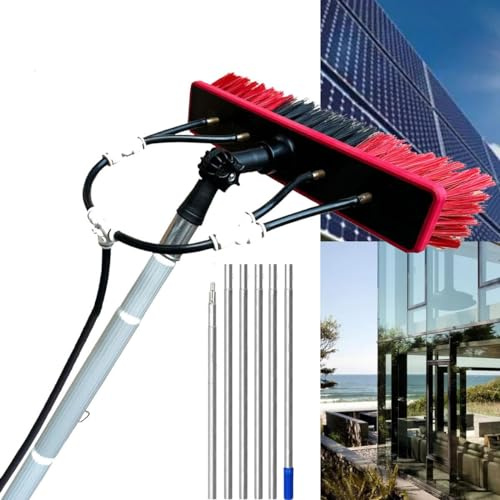 Outil De Nettoyage De Panneau Photovoltaïque Outil Télescopique Lavage à Pulvérisation d'eau Prolongé Brosse De Nettoyage De Verre Kit Brosse Haute Fenêtre pour Toits Serres, 9M/55cm Brush Head