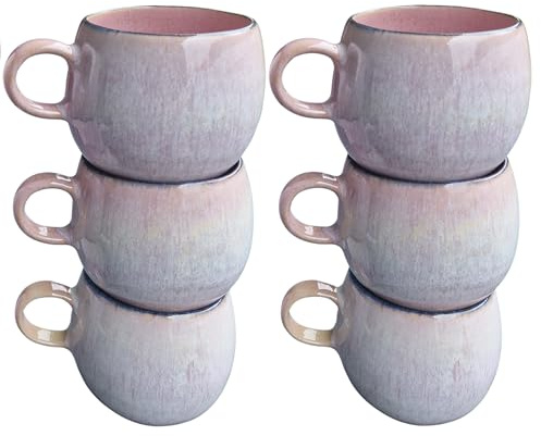 PintoCer - 6 x Tazas con asa, Cerámica de Gres, Ideal para Café, Leche, Té y Chocolate, Apto para Lavavajillas y Microondas