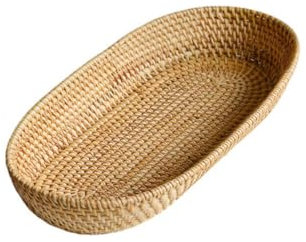 Corbeille à Pain Ovale, Grand Panier de Rangement en Osier, Corbeille a Fruit Osier, Panier de Service Rectangulaire pour Cuisine, Restaurant, Magasin, Panier de Table en Rotin 43x19x6 cm