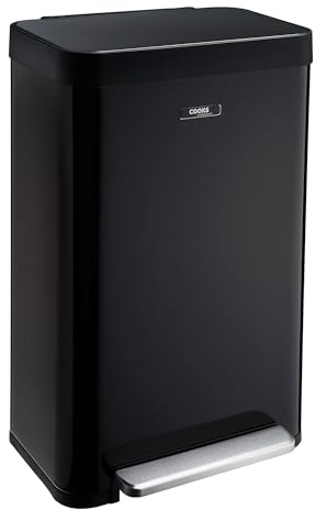 Cooks Professional XL Pedal Bin 65L | Wide Single Compartment Stainless Steel Kitchen or Office Dustbin for Recycling or Waste with Single Pedal Operation, Soft Close Lid & Removable Inner | Black