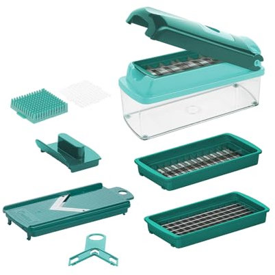 Genius Gemüseschneider Nicer Dicer Smart Gemüsehobel manuell 9 tlg, Mandoline Küchen Kitchen Reibe Zwiebelschneider, Würfelschneider Wellenschneider, Multizerkleiner für Obst Gemüse Küchehelfer