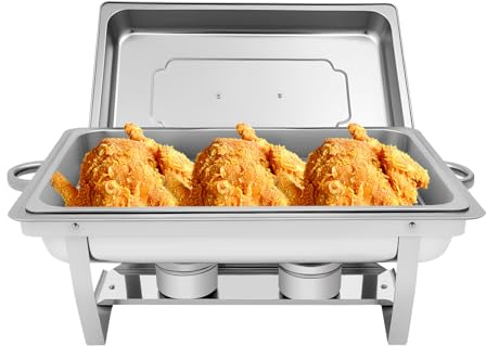 MINRS Chafing Dish Edelstahl 9L, Warmhaltebehälter Essen, Wärmebehälter Buffet mit Deckel und Brennstoff-Halter Speisenwärmer für Catering, Buffet und Party