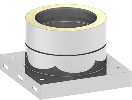 Grundplatte mit Kondensatablauf unten und 1/2“ Nippel für doppelwandige Schornsteine mit Ø 80mm Innen- und Ø 130mm Außendurchmesser, Edelstahl