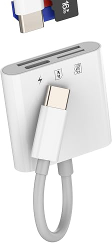 Kartenleser SD und Micro SD USB C Ladegerät Adapter (3 in 1) für iPhone 16 15, kompatibel mit Samsung, für Apple Kamera, kompakter Ladeanschluss, Speicher, Schlüssel, Kartenleser für iPad Macbook