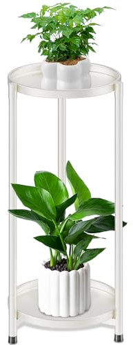 VeyFolzin.st Support de pot de fleurs en métal pour intérieur et extérieur - Pour terrasse, jardin, balcon, salon (2 étages, blanc)