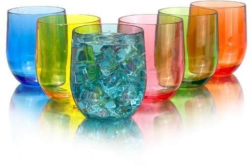 Yanglonghui Set of 6 Acrylic Drinkware - 20 Ounce Plastic Wine Glasses, Shatterproof and Stackable, BPA Free, Dishwasher Safe, Reusable Cups for Parties and Poolside Use with (Multi Clolor, 15 Ounce)