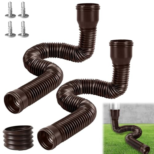 Hengrongshen 2 stycken takrännor fallrör förlängning flexibel, fallrörsförlängningar flexibel, rund för fallrör 80/100 mm, förlängbar från 47 till 150 cm, fallrör takrännor förlängning (brun)