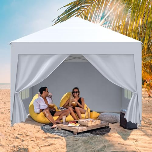 Pavillon 3x3m，Gartenpavillon，Winterfest Wasserdicht Faltpavillon mit 4 Seitenteilen、Tragtasche,UV Schutz 50+,Höhenverstellbar,Stabil,Metallrahmen,Partyzelt,Gartenzelt für Festival Camping,Weiß