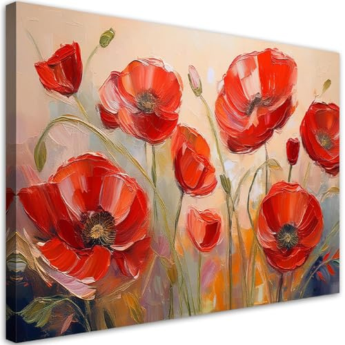 Feeby Quadro su Tela Non Tessuta - Stampa Su Tela - Papaveri dipinti Fiori Rosso - 45x30 cm - Decorazione Murale - Moderno Soggiorno - quadri moderni soggiorno - poster