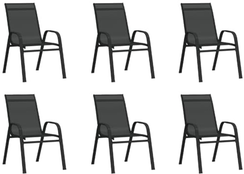 XINCXIN Stapelbare Gartenstühle 6 STK., Gartenmöbel Gartensessel Korbsessel Chair Geeignet für Garden Balcony Outdoor Pool Schwarz Textilene