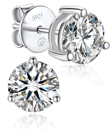 MomentWish Moissanite Earrings, 0.6-3 Carat Stud Earrings for Women 925 Sterling Silver Lab Diamond Earring 14K Gold Plated Women Men Gift Anniversary Christmas for Her