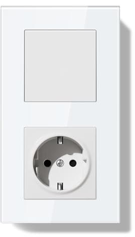 BSEEDLIFE Interruttore della luce con presa, 1 vano 2 vie + presa, 86x157mm Doppio interruttore da incasso con cornice in vetro, morsetti per cavi e graffe, montaggio semplice per appartamento, casa